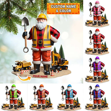 Joycorners Custom Name Builder Santa Ornament, Builder Christmas Gift 2D Flat LM2111