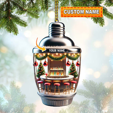 Joycorners Custom Name Bartender Ornament, Barista Christmas Decoration 2D Flat LM2111
