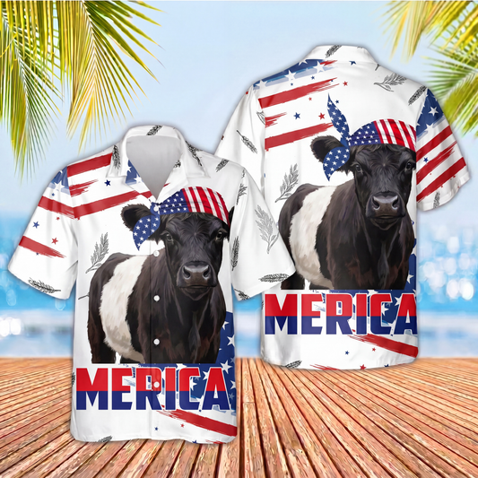 Joycorners Funny Merica Cows USA Sunglasses Patriotic 3D Hawaiian Shirt (10 Breeds)