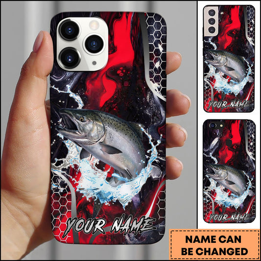 Joycorners Fishing Red Black Abstract Lightning Splash Personalized Name Phone Case (10 Fish Species)