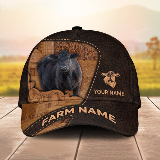Joycorners Leather Pattern Personalized Name & Farm Name Cattle Cap (10 Breeds)