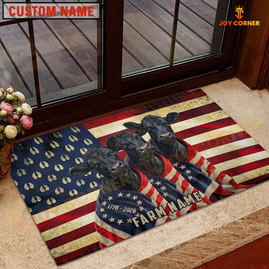 Joycorners Patriotic Cow Trio Wrapped in American Flag 1776–2026 Farm Name Personalized 3D Doormat (8 Breeds)
