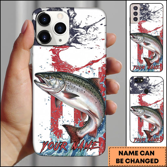 Joycorners Fishing Patriotic Paint Splash Water Effect Personalized Name Phone Case (10 Fish Species)