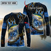 Joycorners Saltwater Fish Fishing Flame Dark Blue Luxury Pattern Personalized Name, Team Name Long Sleeve Shirt (6 Breeds)