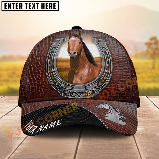Joycorners Horse Dark Brown Leather Horseshoe Pattern Personalized Name Cap (8 Breeds)