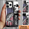 Joycorners Fishing Patriotic USA Flag Mountain Angler Silhouette Personalized Name Phone Case (10 Fish Species)