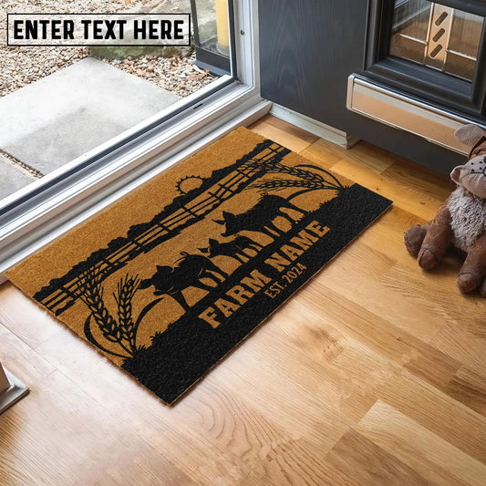 Joycorners Pig Sunshine Field Custom Farm Name Custom Year Coir Doormat