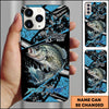 Joycorners Fishing Blue Grunge Paint Splash Dynamic Art Personalized Name Phone Case (10 Fish Species)