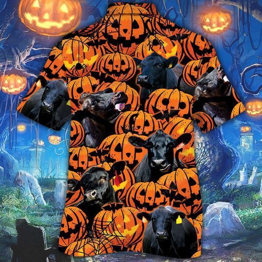 Joycorners Happy Halloween Black Angus Pumpkin All Over Printed 3D Hawaiian Shirt