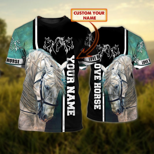 Joycorners White Horse Custom Name 3D Shirts