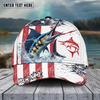 Joycorners Fishing Red Blue Seawwave American Flag Pattern Sport Pattern Personalized Name 3D Cap (11 Breeds)