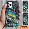 Joycorners Fishing Hexagon Tech Pattern Hook Icon Water Splash Personalized Name Phone Case (10 Fish Species)
