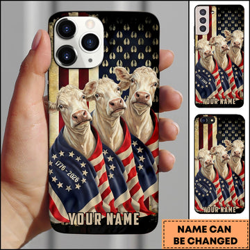 Joycorners Patriotic Charolais Trio Wrapped in American Flag 1776–2026 Personalized Name 3D Phone Case