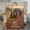 Joycorners Horse Three Horses on Countryside Farm Leather Weave Border Personalized Name 3D Blanket (8 Breeds)
