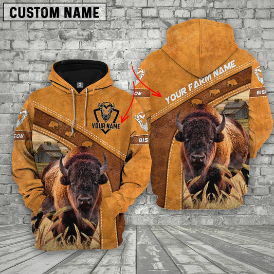 Joycorners Custom Name 3D Bison Cattle Hoodie