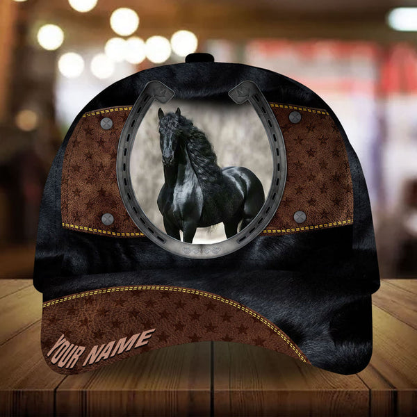 Personalized Isaac epic art horse zip leather with Black fur pattern cap