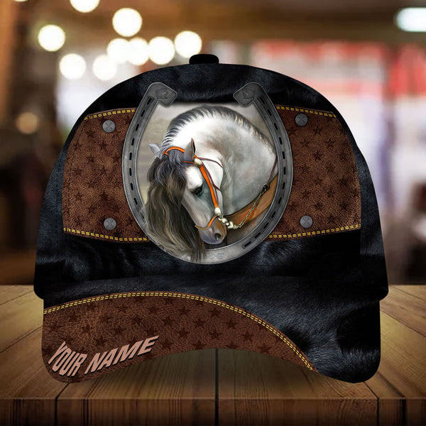 Personalized Isaac epic art horse zip leather with Black fur pattern cap