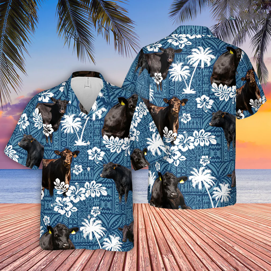 Joy Corners Black Angus Blue Tribal 3D Hawaiian Shirt