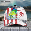 Joycorners Fishing Red Blue Seawwave American Flag Pattern Sport Pattern Personalized Name 3D Cap (11 Breeds)