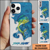Joycorners Fishing Ocean Blue Wave Scale Pattern Splash Personalized Name Phone Case (10 Fish Species)