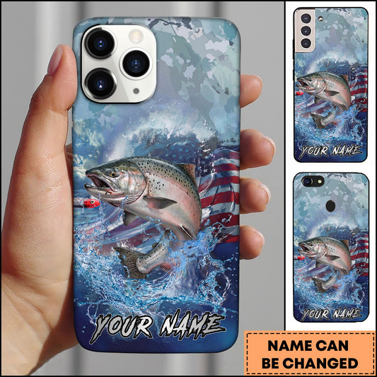 Joycorners Fishing Ocean Wave Patriotic Camouflage Personalized Name Phone Case (10 Fish Species)