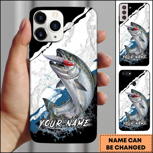Joycorners Fishing Topwater Lure Splash Art Black White Personalized Name Phone Case (10 Fish Species)