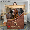 Joycorners Horse Three Horses on Countryside Farm Leather Weave Border Personalized Name 3D Blanket (8 Breeds)