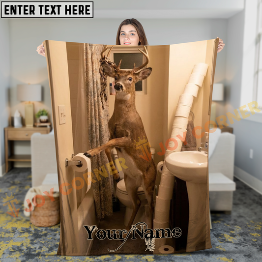Joycorners Funny Whitetail Deer Caught Using Bathroom Toilet Personalized 3D Blanket