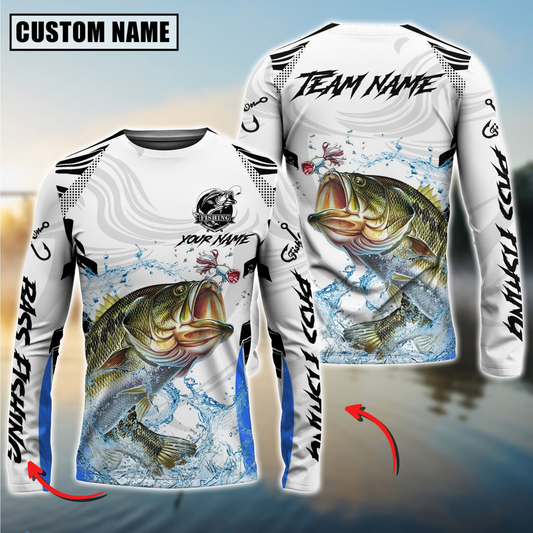 Joycorners Fishing White Black Curve Pattern Design Custom Name & Team Name 3D Shirts (11 Breeds)