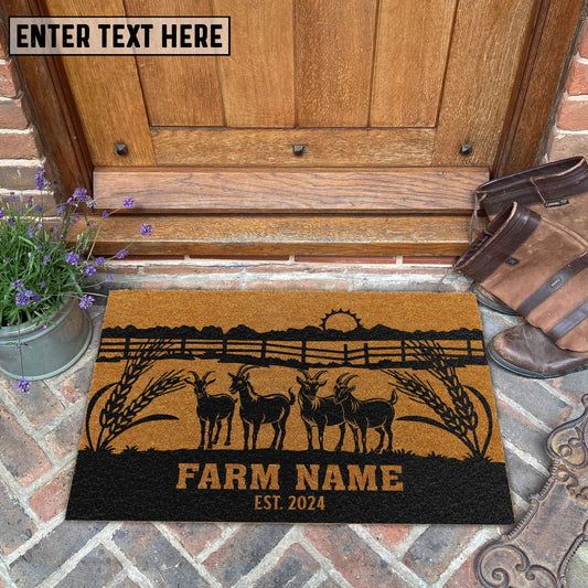 Joycorners Goat Sunshine Field Custom Farm Name Custom Year Coir Doormat