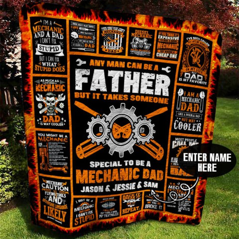 Joycorners Personalized Mechanic Dad Any Man Be A Father But It Takes Someone Quilt Blanket Great Customized Blanket Gifts For Birthday Christmas Thanksgiving Father’s Day Anniversary