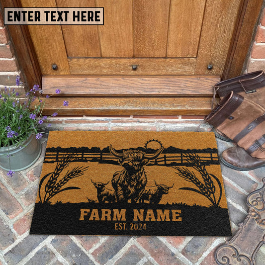 Joycorners Highland Sunshine Field Custom Farm Name Custom Year Coir Doormat