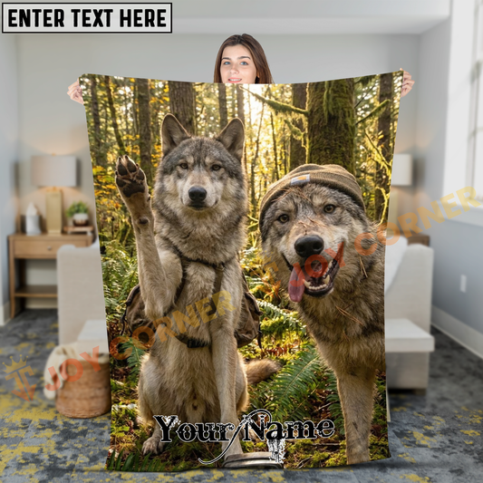Joycorners Funny Wolves Hiking Selfie in Woods Personalized 3D Blanket
