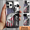 Joycorners Fishing Patriotic USA Flag Mountain Angler Silhouette Personalized Name Phone Case (10 Fish Species)