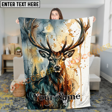 Joycorners Majestic Deer Watercolor Nature Art Personalized 3D Blanket