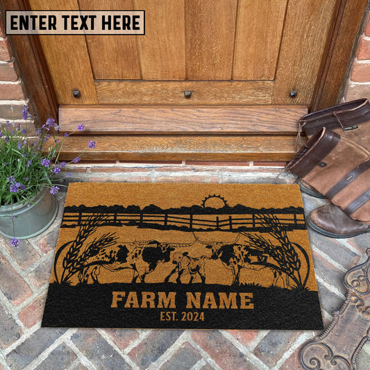 Joycorners Texas Longhorn Sunshine Field Custom Farm Name Custom Year Coir Doormat