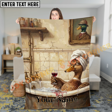 Joycorners Humorous Duck in Bathtub Drinking Wine Personalized 3D Blanket