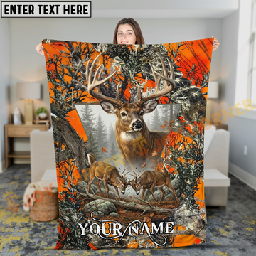 Joycorners Blaze Orange Camo Trophy Buck Hunting Personalized 3D Blanket
