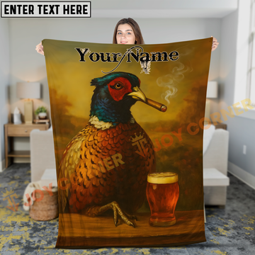 Joycorners Creative Pheasant Bird Smoking Cigar with Beer Pint Personalized 3D Blanket