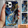Joycorners Fishing Blue Honeycomb Splash Art Personalized Name Phone Case (10 Fish Species)