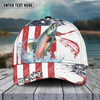 Joycorners Fishing Red Blue Seawwave American Flag Pattern Sport Pattern Personalized Name 3D Cap (11 Breeds)