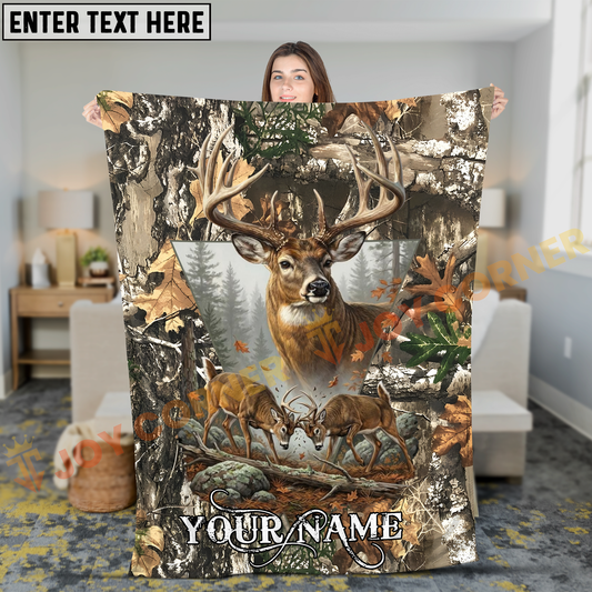 Joycorners Realtree Woodland Buck Forest Camo Personalized 3D Blanket