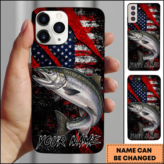 Joycorners Fishing American Flag Patriotic Grunge Personalized Name Phone Case (10 Fish Species)