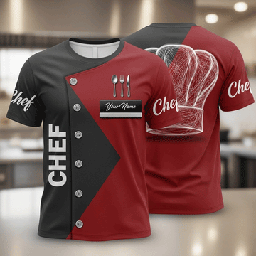Joycorners Personalized Chef T-Shirt - 3D Kitchen Uniform Design with Custom Name MT2509