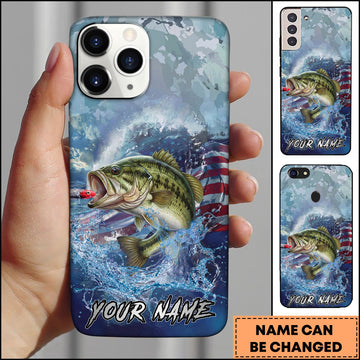 Joycorners Fishing Ocean Wave Patriotic Camouflage Personalized Name Phone Case (10 Fish Species)