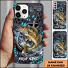 Joycorners Fishing Hexagon Tech Pattern Hook Icon Water Splash Personalized Name Phone Case (10 Fish Species)