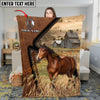 Joycorners Horse Running in Rustic Farm Landscape Leather Patch Style Personalized Name 3D Blanket (8 Breeds)