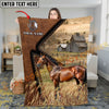 Joycorners Horse Running in Rustic Farm Landscape Leather Patch Style Personalized Name 3D Blanket (8 Breeds)