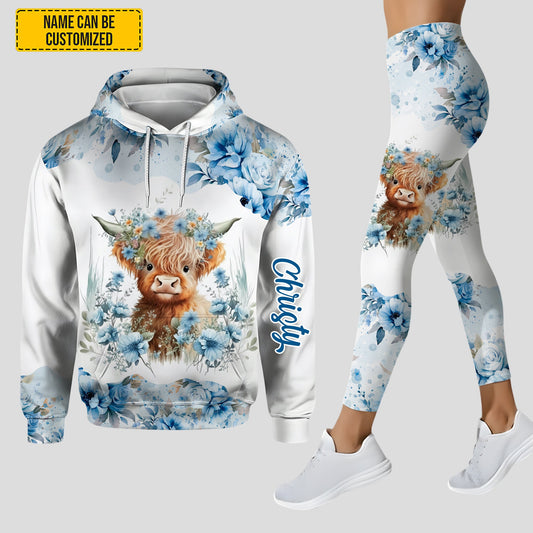 Joycorners Personalized Floral Highland Cow Hoodie and Leggings LM2811