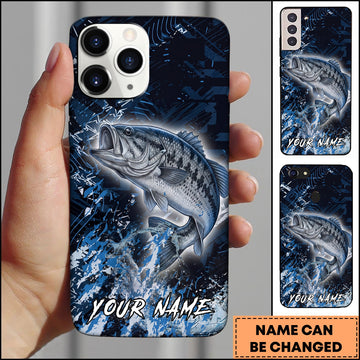 Joycorners Fishing Blue Grunge Splash Effect Personalized Name Phone Case (10 Fish Species)
